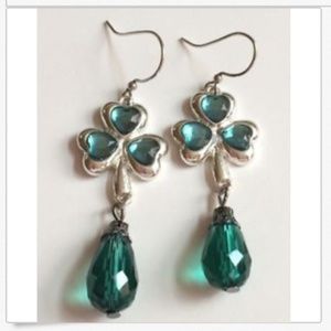 Shamrock Earrings Silver Irish Celtic Glass Beads